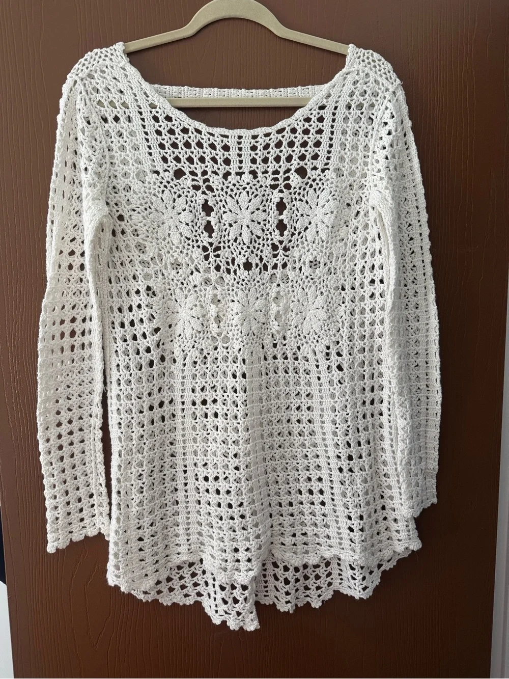 Free People Hand-Crocheted Openwork Tunic Sweater - off White